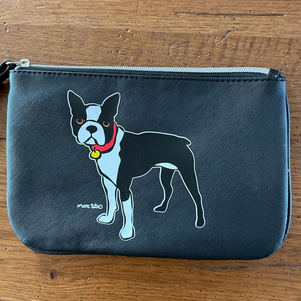 Marc Tetro Black Boston Terrier Pouch/Wristlet  L:9.5" x H:6"